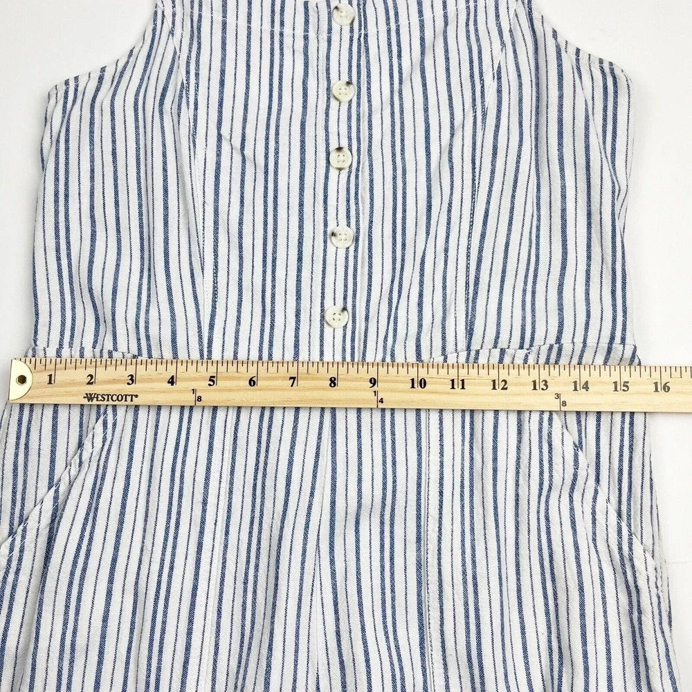 Old Navy Linen Cropped Jumpsuit Smocked Back Blue Stripe Boho Lagenlook - Picture 12 of 16